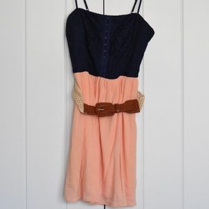 Navy and pink short spaghetti strap dress